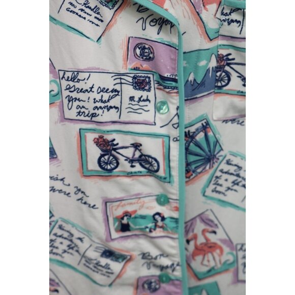 Munki Munki Pajama Set Postcards-Size Medium-Drawstring-Pockets-Capri - Picture 7 of 16